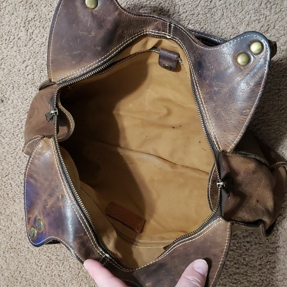 Patricia Nash Large Brown Leather Ergo Studded Satchel Bag Shoulder Hobo Handbag - Picture 12 of 15